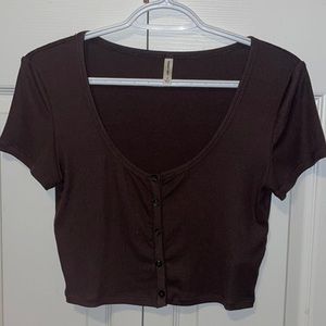 COPY - COPY - New- Sunday Best brown cropped button up t-shirt
